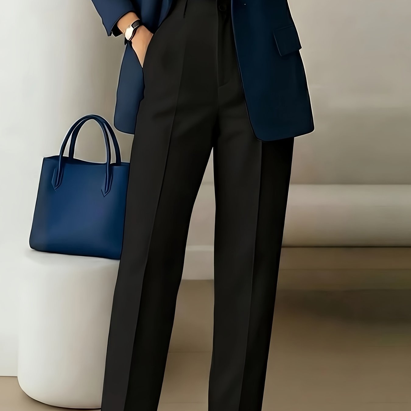 Elegant Wide Leg Pants for Women with High Waist Pleated Straight Leg Office Style