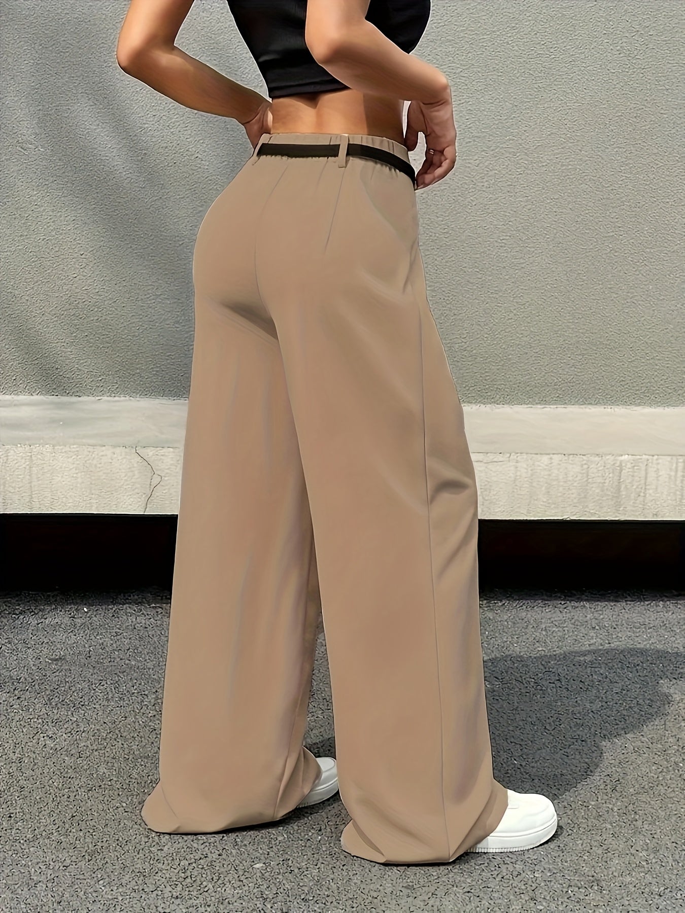 Effortless Tailored Wide Leg Pants for Women with High Waist Pleated Belted Relaxed Style
