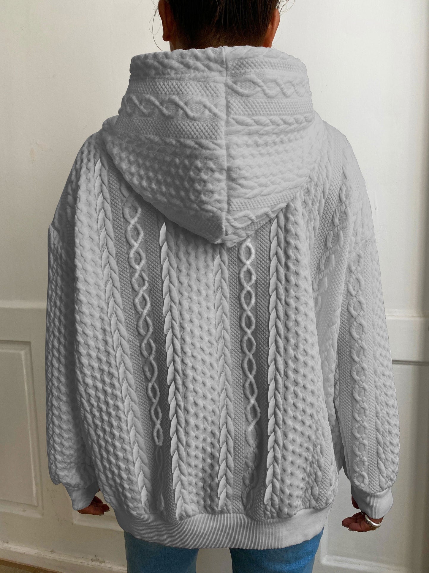 Comfortable Cable Knit Hoodie for Women with Drawstring Hood Long Sleeve Relaxed Oversized Style