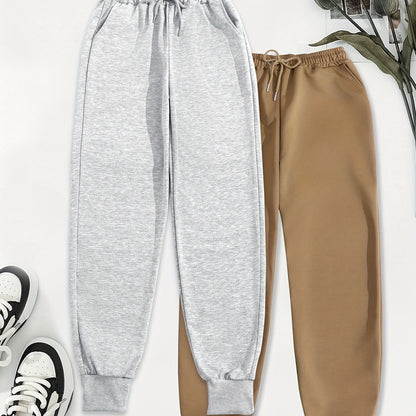 2pcs Women's Casual Jogging Pants - Soft and Comfortable Drawstring Waistband Sport Pants