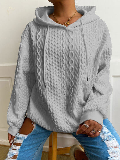 Comfortable Cable Knit Hoodie for Women with Drawstring Hood Long Sleeve Relaxed Oversized Style