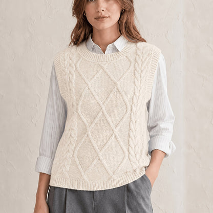 Comfortable Cable Knit Sweater Vest for Women with Crew Neck Sleeveless Relaxed Preppy Style