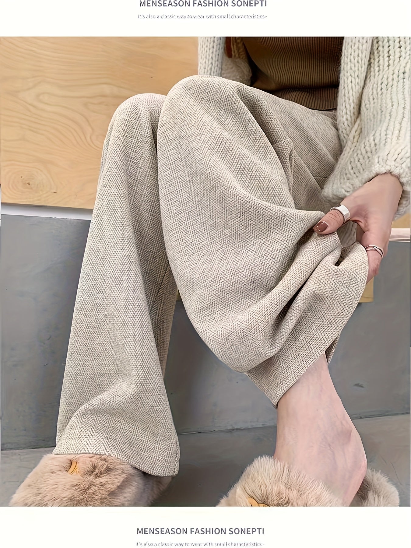 Elegant Herringbone Wide Leg Pants for Women with High Waist Button Front Pleated Tailored Style
