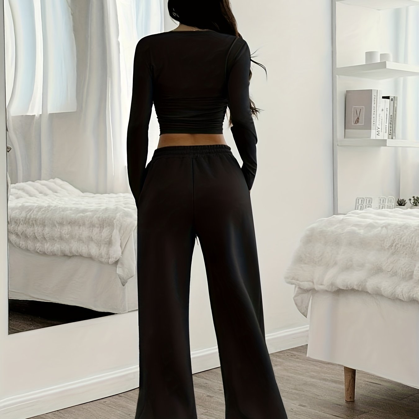 Oriented Elegant Ladies' Trousers Drawstring Pocket Design Solid Color Easy Versatile Sweatpants