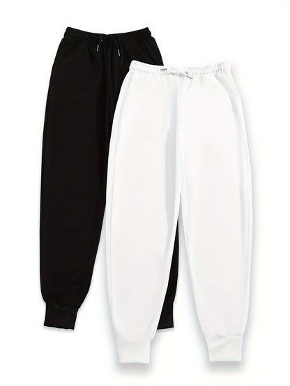 2pcs Women's Casual Jogging Pants - Soft and Comfortable Drawstring Waistband Sport Pants