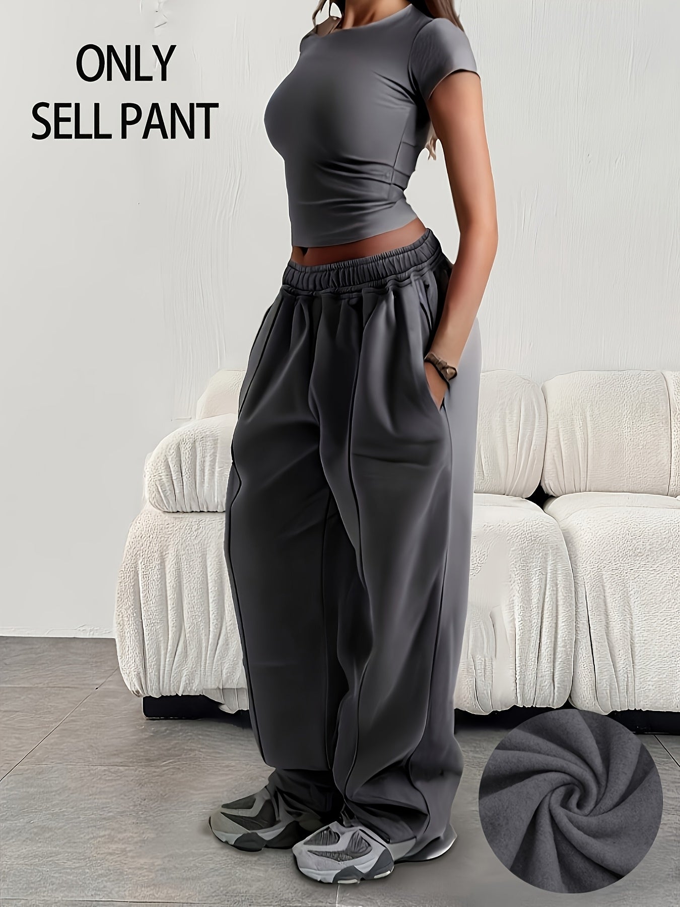 Effortless Fleece Wide Leg Sweatpants for Women with High Waist Elastic Side Pocket Relaxed Casual Style