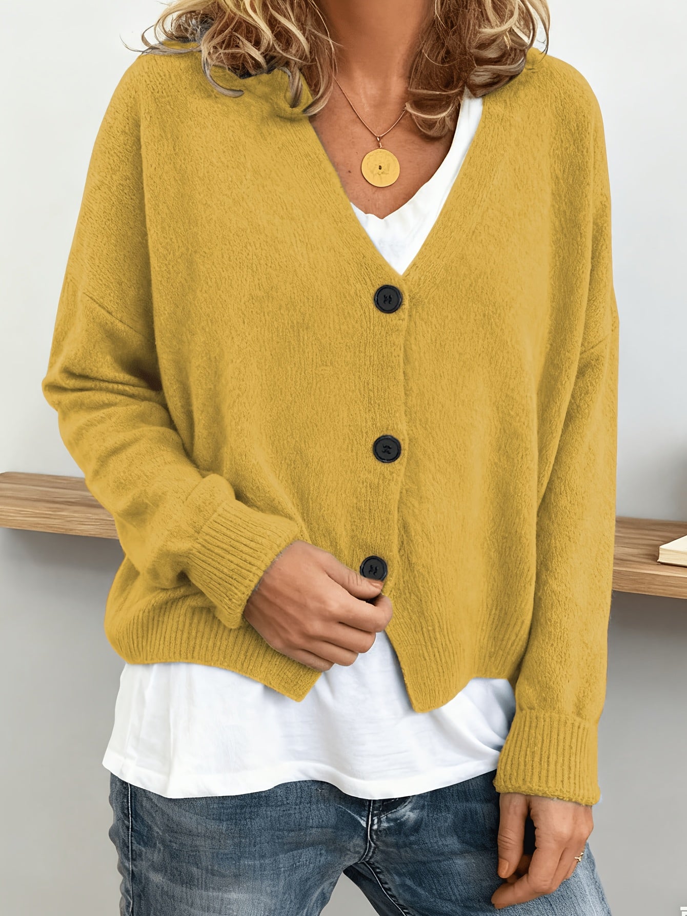 Comfortable Cardigan Sweater for Women with V Neck Long Sleeve Button Front Relaxed Oversized Knit Style