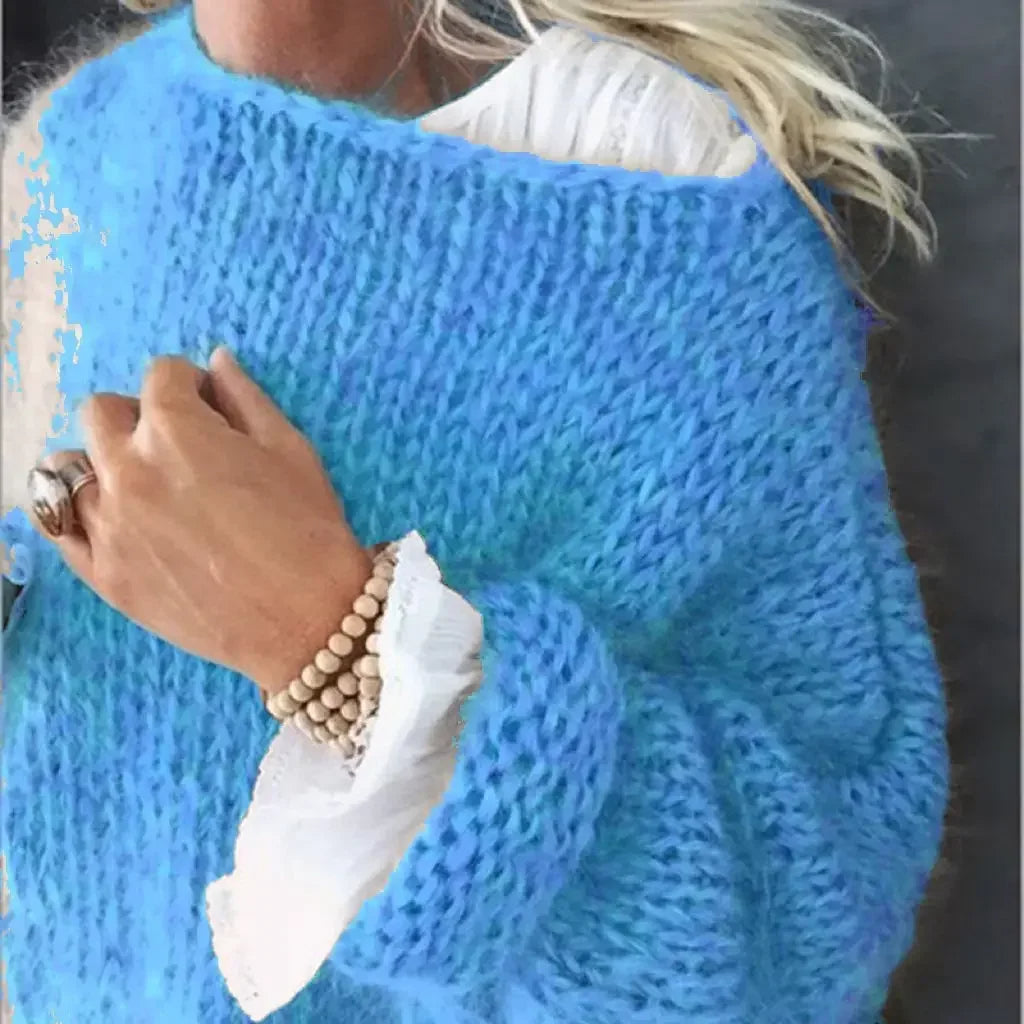 Comfortable Mohair Knit Sweater for Women with Wide Neck Long Sleeve Relaxed Oversized Style