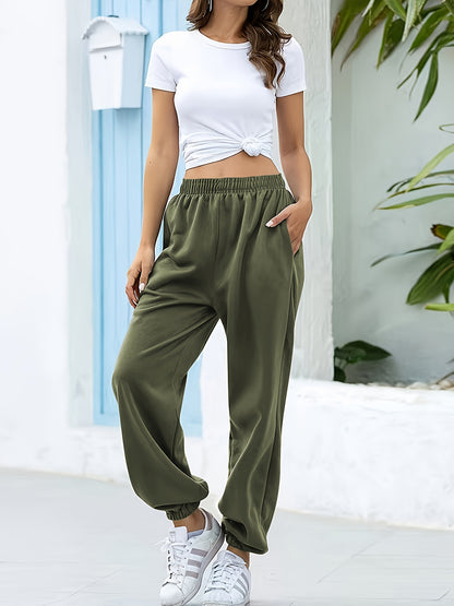Effortless Jogger Pants for Women with High Waist Pocket Cuffed Hem Relaxed Casual Style