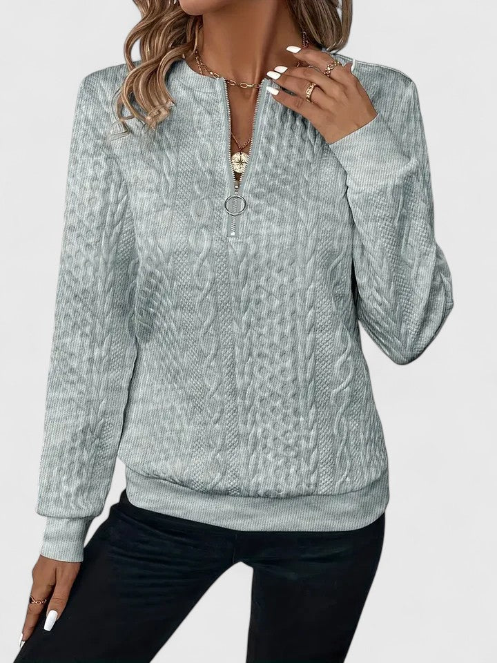 Comfortable Cable Knit Sweatshirt for Women with Quarter Zip Crew Neck Long Sleeve Relaxed Oversized Knit Style