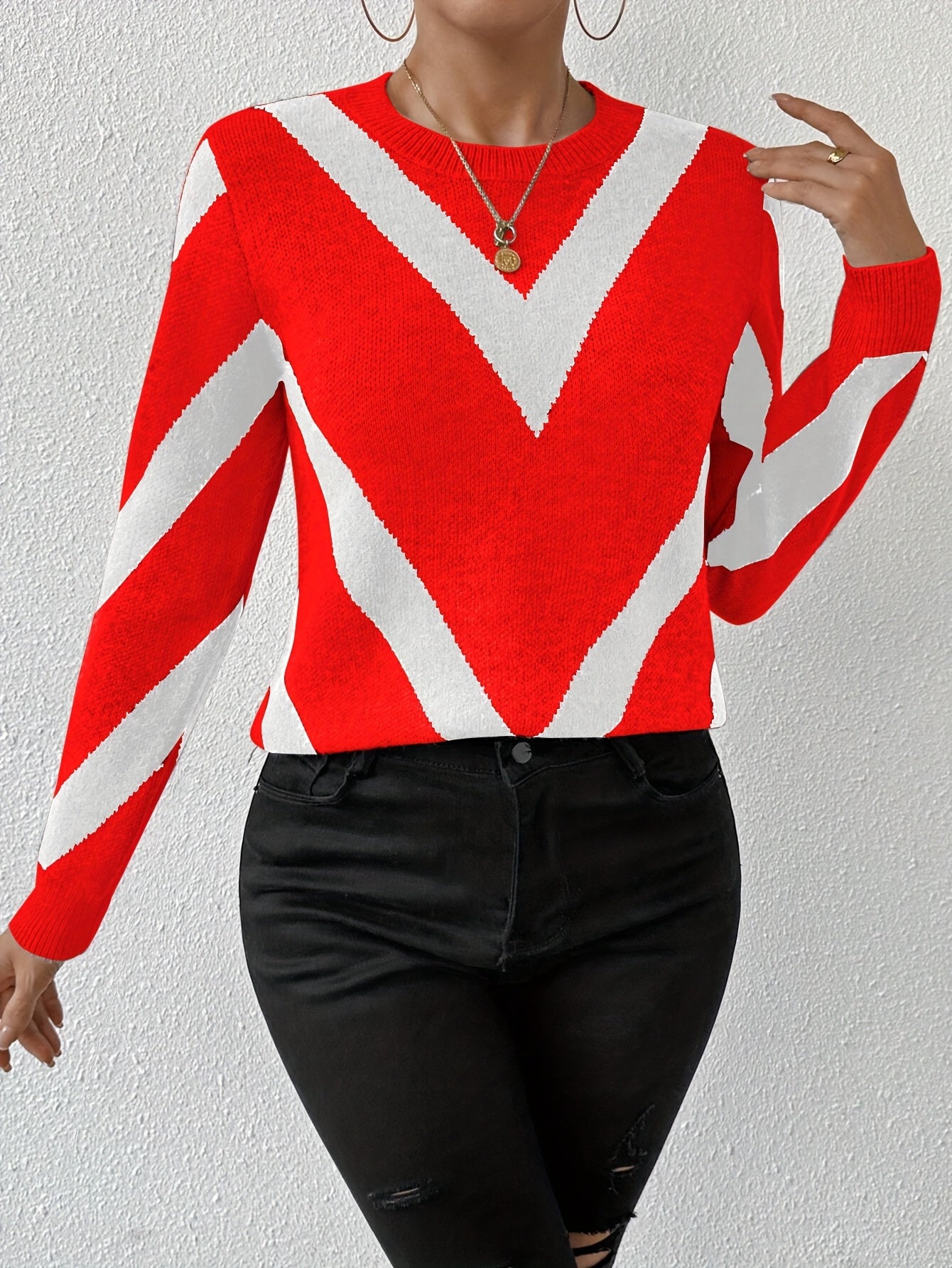 Ladies' Fashion Sweater, Autumn and Winter Style, Striped Pattern, Unisex Elasticity, Suitable for Casual Ladies' Versatile Pullover Shirt Top