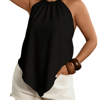 Effortless Halter Top for Women with Sleeveless Handkerchief Hem Tie Back Flowing Tank Style