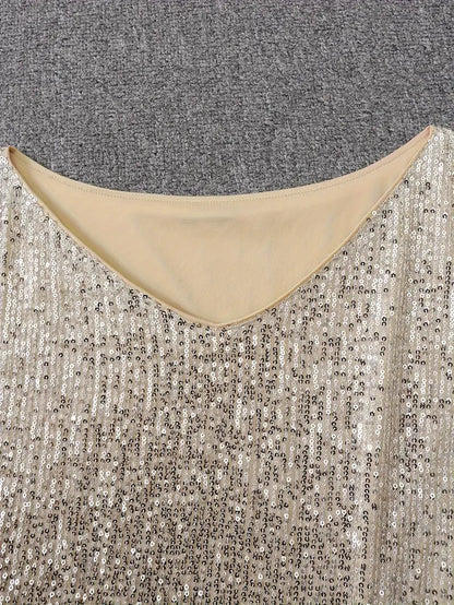 Elegant Sequin Mini Dress for Women with Off Shoulder Batwing Sleeve Bodycon Sparkle Formal Party Style
