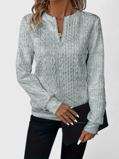 Comfortable Cable Knit Sweatshirt for Women with Quarter Zip Crew Neck Long Sleeve Relaxed Oversized Knit Style