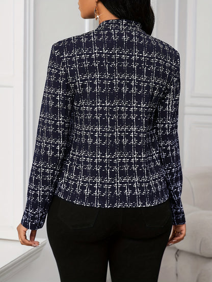 Elegant Tweed Blazer for Women with Lapel Collar Long Sleeve Open Front Fitted Style