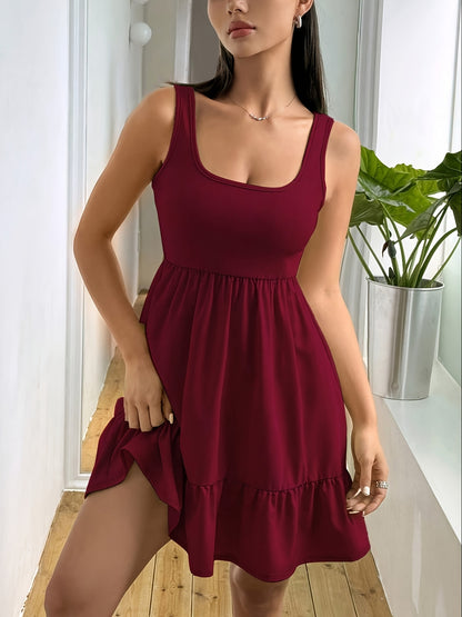 Effortless Tiered Mini Dress for Women with Square Neck Sleeveless Ruffle Hem Casual Style