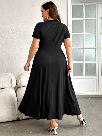Plus Size - Plus Size - Ruched Detail V-Neck Dress, Suitable for Beach, Party, Summer, Casual, Vacation And Dating Dress