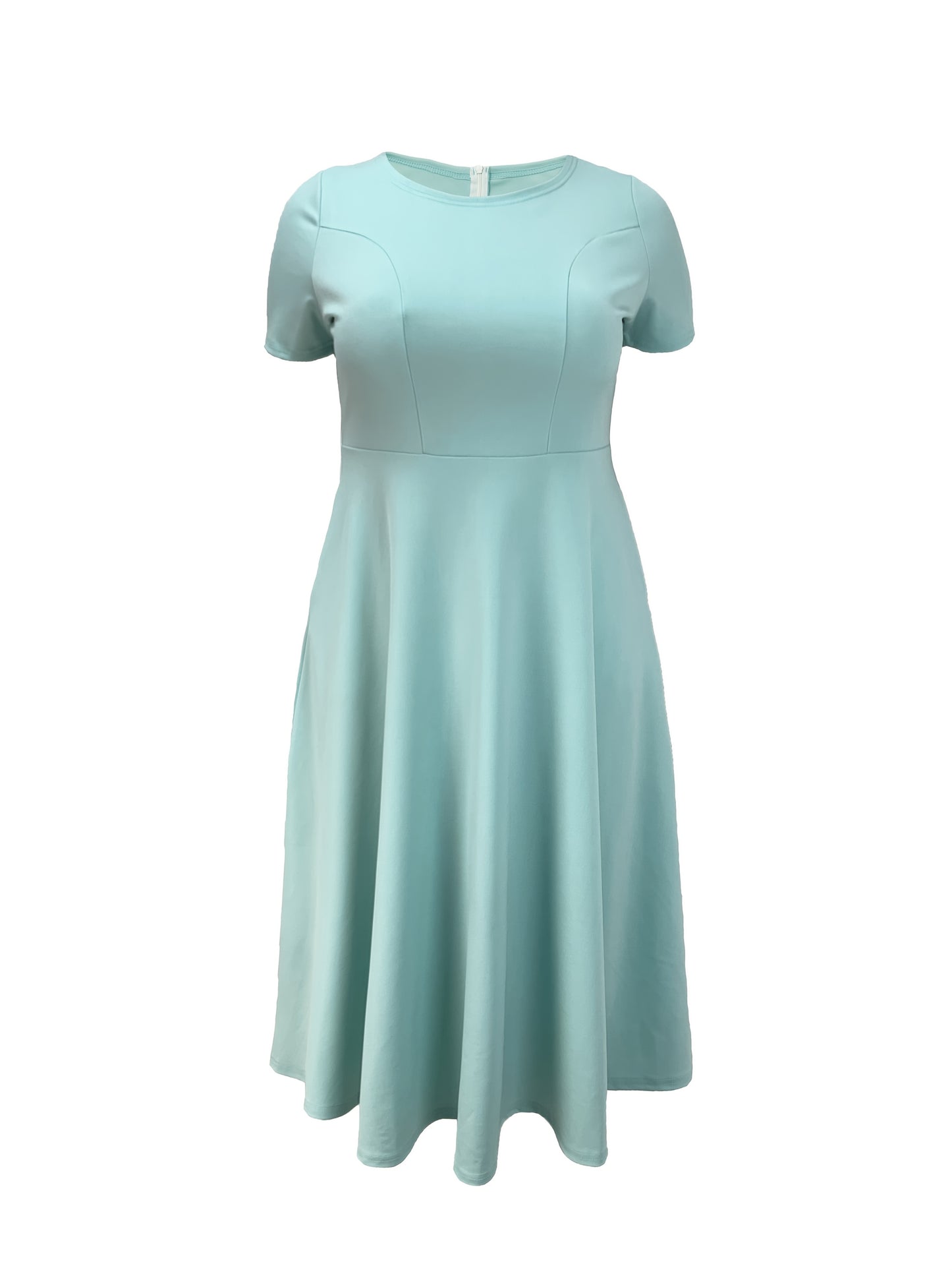 Plus Size - Plus Size - TB6513 Solid Waist-Defining Elegant Fashion Short Sleeve Dress