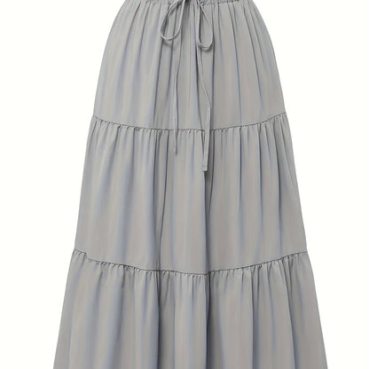 Effortless Tiered Maxi Skirt for Women with Paperbag Waist Drawstring Flowing Boho Style