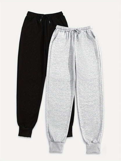2pcs Women's Casual Jogging Pants - Soft and Comfortable Drawstring Waistband Sport Pants