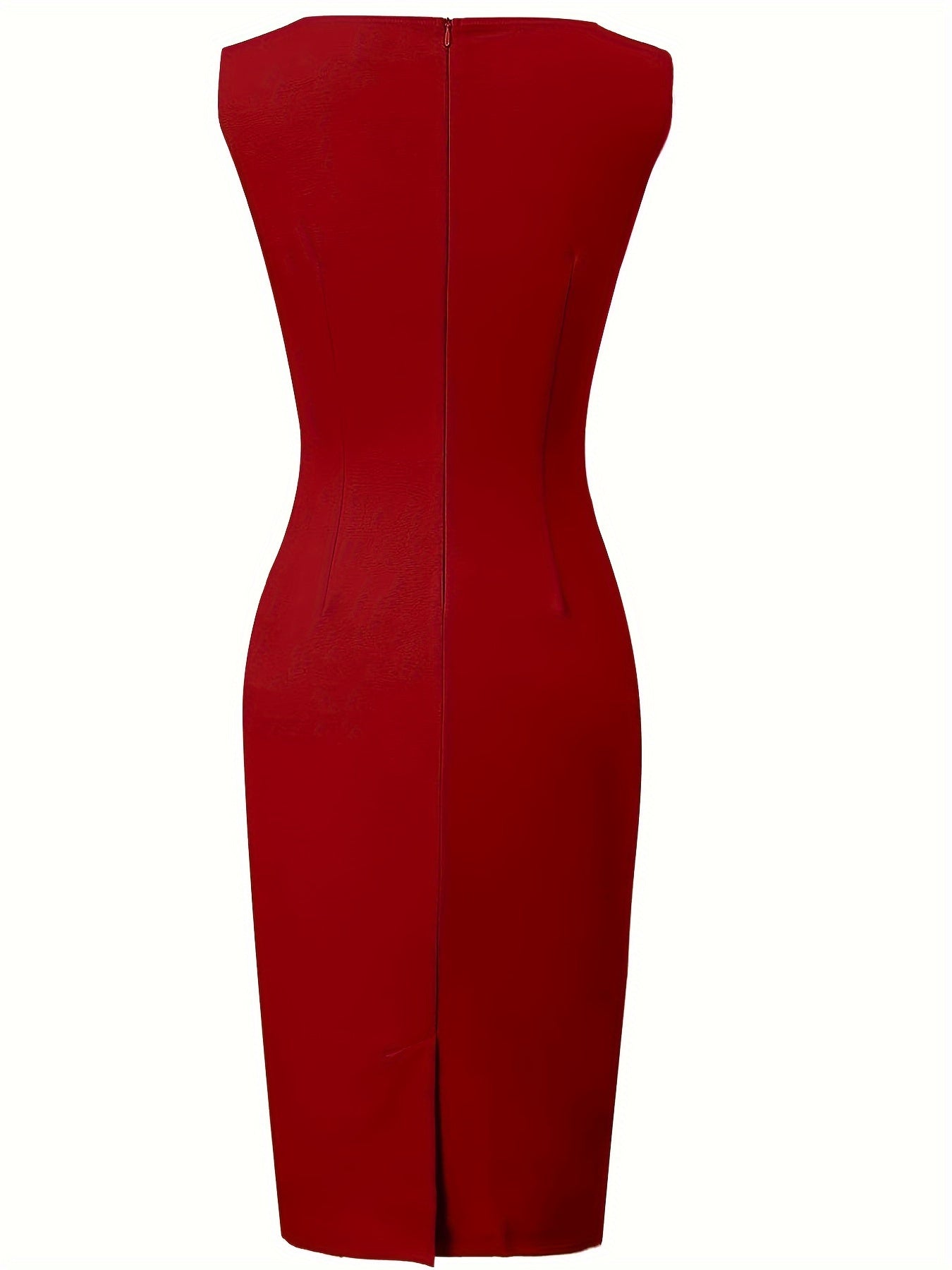 Elegant Sheath Midi Dress for Women with Split Neck Sleeveless Crossover Waist Bodycon Cocktail Style