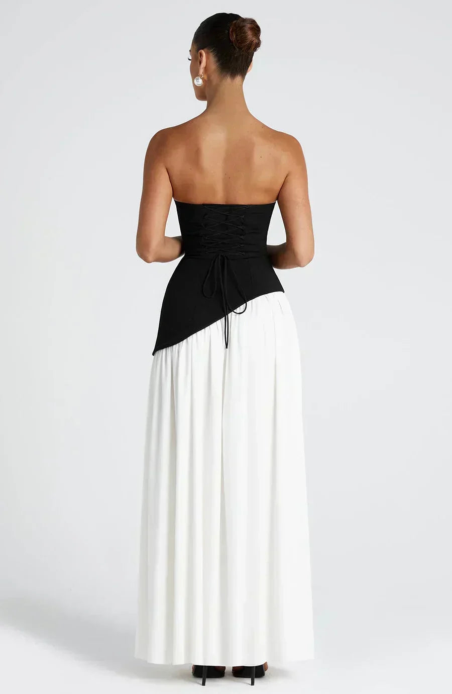 Elegant Draped Maxi Dress for Women with Strapless Neck Wrap Corset Back High Slit Flowing Style