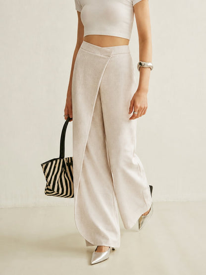 Elegant Wide Leg Pants for Women with High Waist Wrap Skirt Overlay Flowing Style