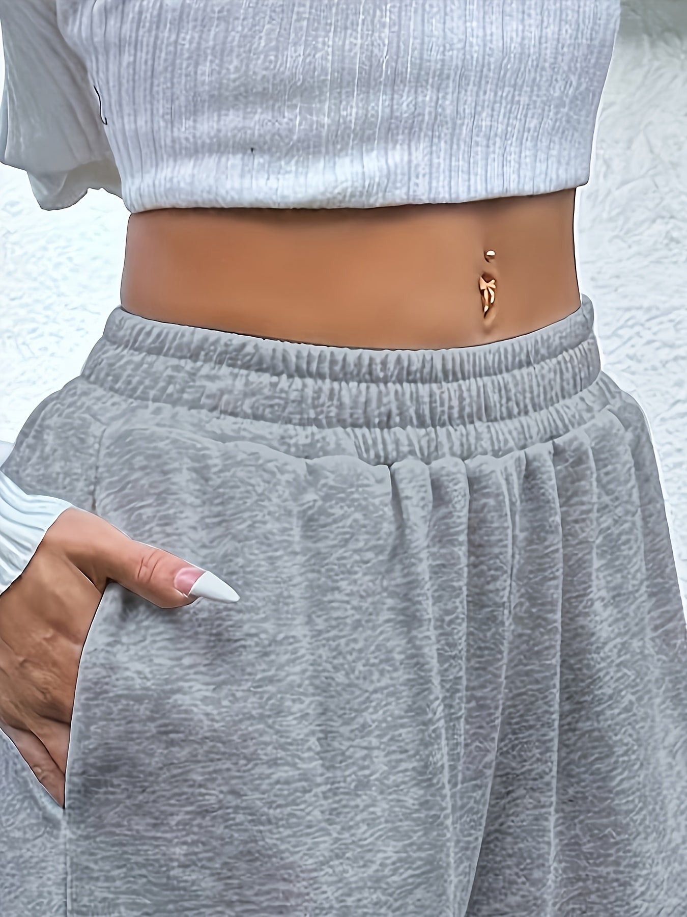 Women's Jogging Pants, Elastic-waistband Wide-leg Casual Pants with Side Pockets, Light Gray Athletic Sweatpants, Suitable for Daily and Formal Wear, Machine-washable Non-sheer Fabric, Joggers, Comfortable Clothing, Medium Stretch