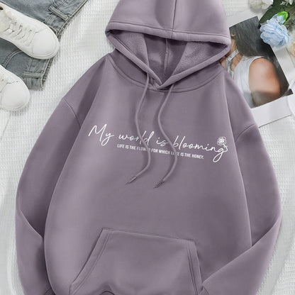Comfortable Purple Graphic Hoodie for Women with Drawstring Hood Long Sleeve Oversized Relaxed Style