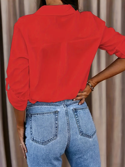 Effortless Button Down Blouse for Women with Collar Long Sleeve Relaxed Oversized Casual Style