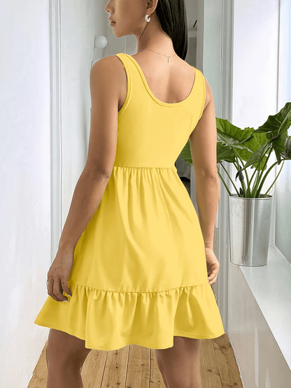 Effortless Tiered Mini Dress for Women with Square Neck Sleeveless Ruffle Hem Casual Style