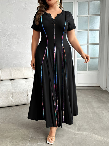 Plus Size - Plus Size - Ruched Detail V-Neck Dress, Suitable for Beach, Party, Summer, Casual, Vacation And Dating Dress