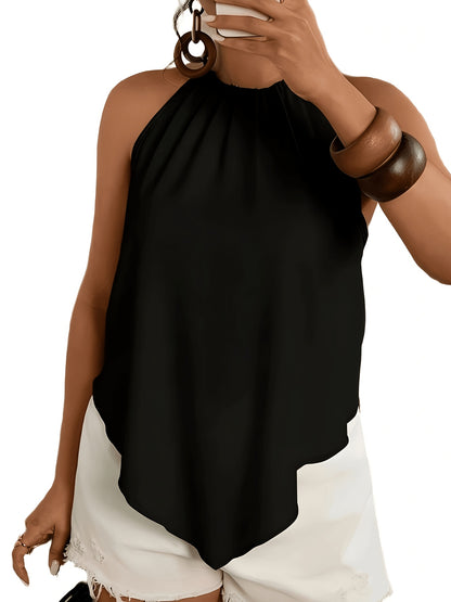 Effortless Halter Top for Women with Sleeveless Handkerchief Hem Tie Back Flowing Tank Style