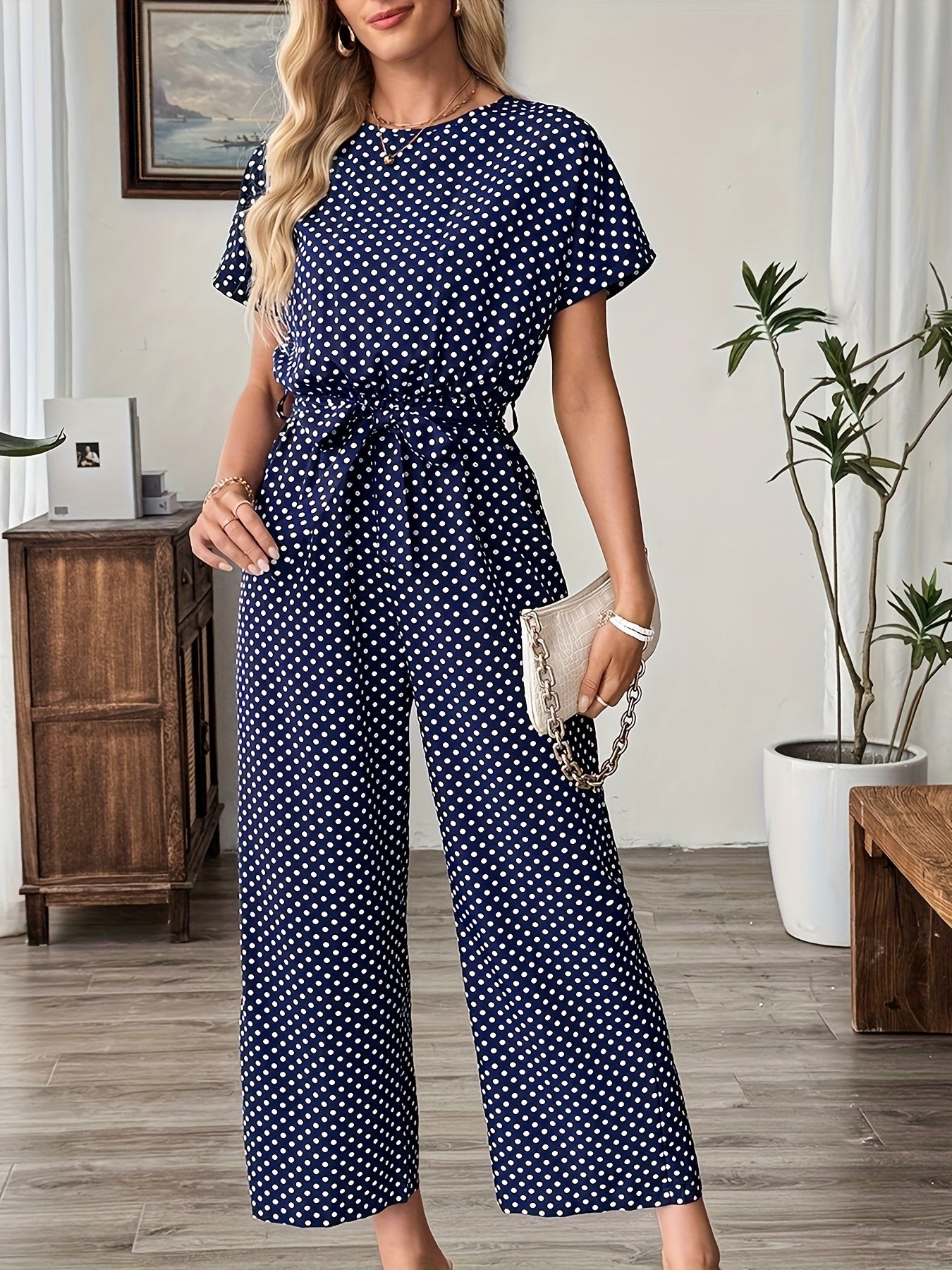 Elegant Women'S Polka Dot Jumpsuit | Off the Shoulder Style, All-Season Suitable for Adults