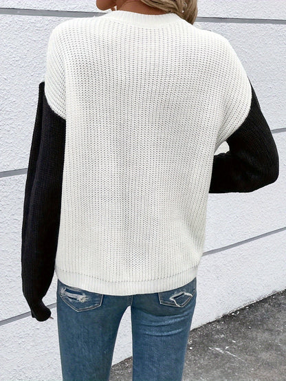 TJ3167 New Autumn And Winter Korean-Style Unique Color-Blocked Single-Breasted Cardigan for Women, Stylish And Flattering Top