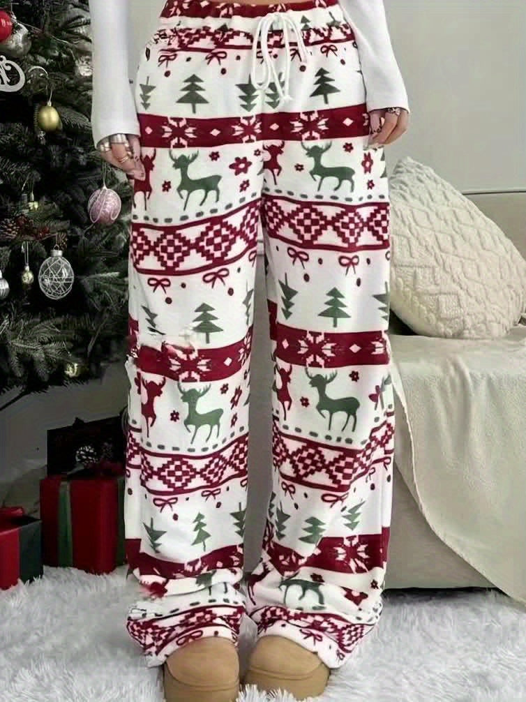 Christmas Style Drawstring Fleece Pants