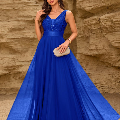Fashionable Sexy New Women'S Sequin Mesh Patchwork A-Line Party Dress