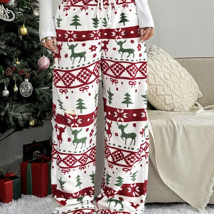 Christmas Style Drawstring Fleece Pants