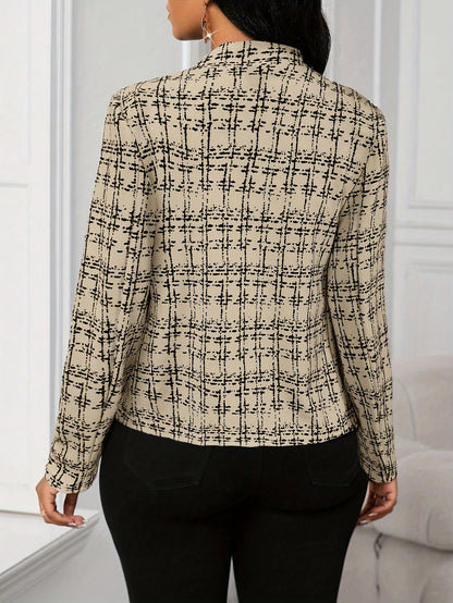 Elegant Tweed Blazer for Women with Lapel Collar Long Sleeve Open Front Fitted Style