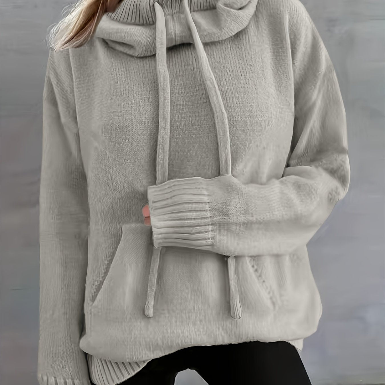 Comfortable Knit Sweater for Women with Cowl Neck Long Sleeve Drawstring Oversized Style