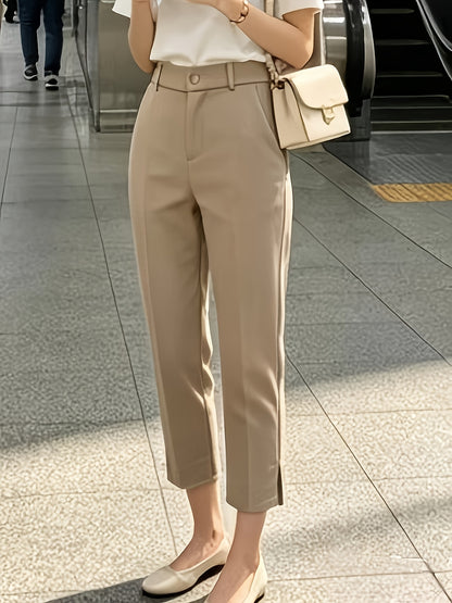 Elegant Tailored Trousers for Women with High Waist Button Front Side Slit Ankle Style