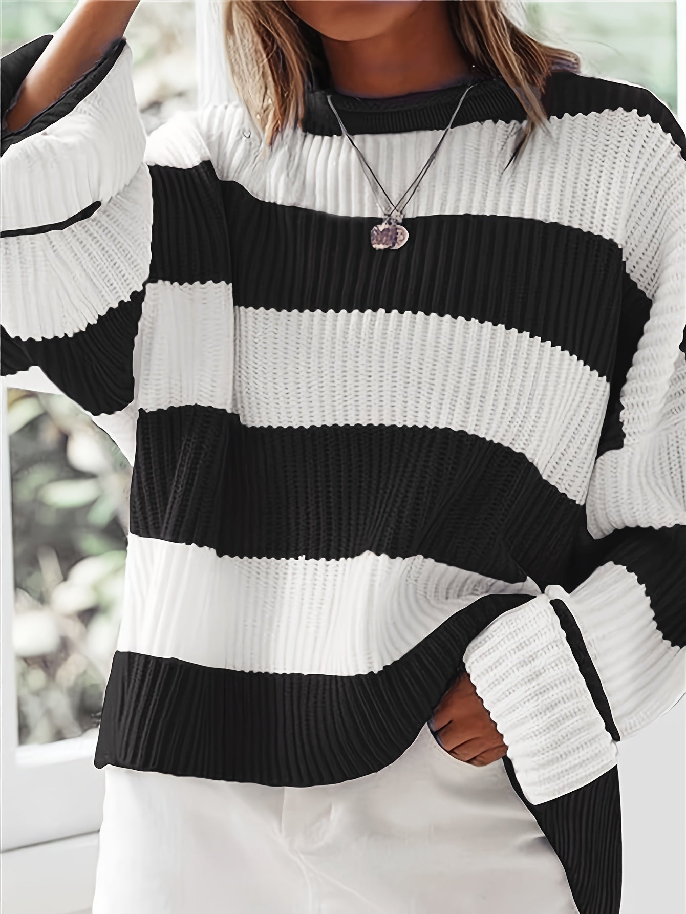 Loose V-Neck Off Shoulder Sleeves Casual And Lazy Style Pullover Sweater