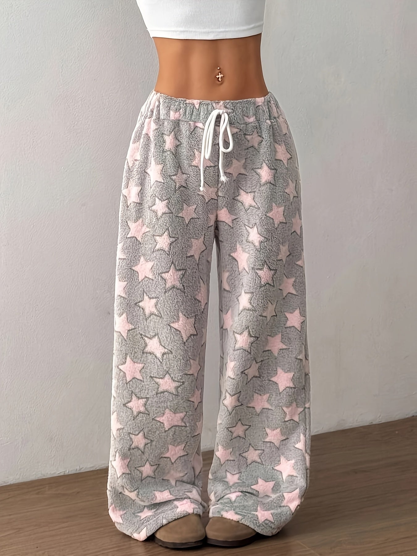 Women's Thick Flannel Pants - Winter Lounge Pants with Drawstring Waist, Non-Stretchy Thick Fabric for Indoor/Outdoor, Machine Washable Elegant sleepwear & daywear (Non-Stretchy Fit) - Loungewear Bottoms, Cozy Homewear, Geometric Pattern, Warm Material, C