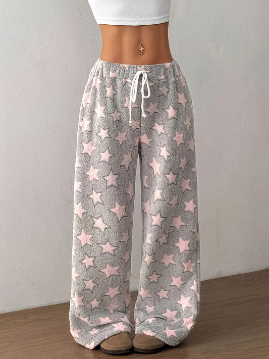 Women's Thick Flannel Pants - Winter Lounge Pants with Drawstring Waist, Non-Stretchy Thick Fabric for Indoor/Outdoor, Machine Washable Elegant sleepwear & daywear (Non-Stretchy Fit) - Loungewear Bottoms, Cozy Homewear, Geometric Pattern, Warm Material, C