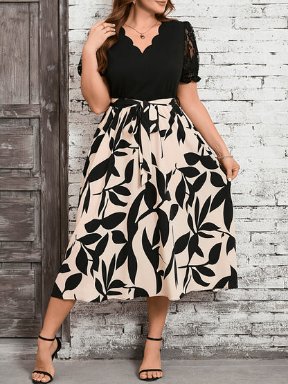 Plus Size, Women's Printed Patchwork Dress