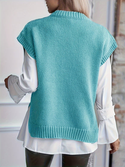 Comfortable Cable Knit Sweater Vest for Women with Crew Neck Sleeveless Chunky Oversized Style