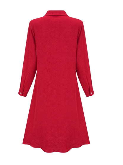 Elegant Button Front Shirt Dress for Women with Collar Long Sleeve A Line Flowing Style