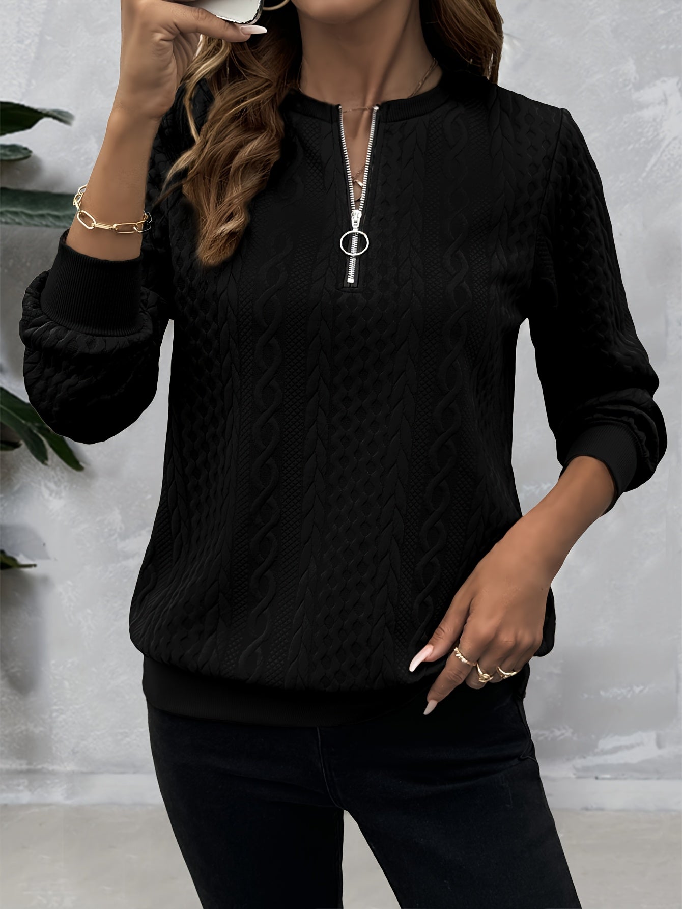 Solid Color Autumn Long Sleeve Warm Casual Daily Commute Niche Women's Sweatshirt