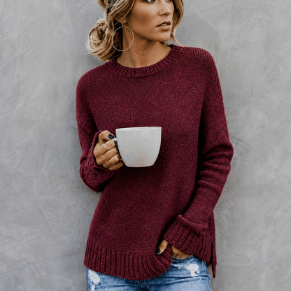 Comfortable Heathered Knit Sweater for Women with Crew Neck Long Sleeve Bell Cuff Oversized Relaxed Style