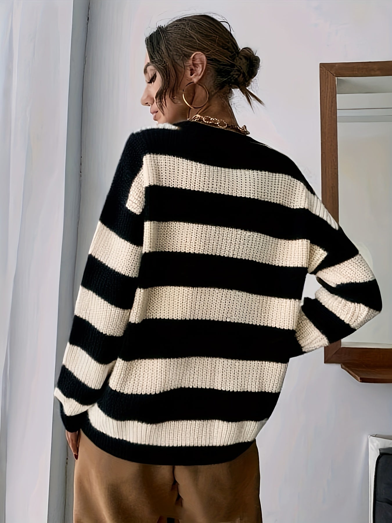 Classic Drop Shoulder Loose Striped Sweater